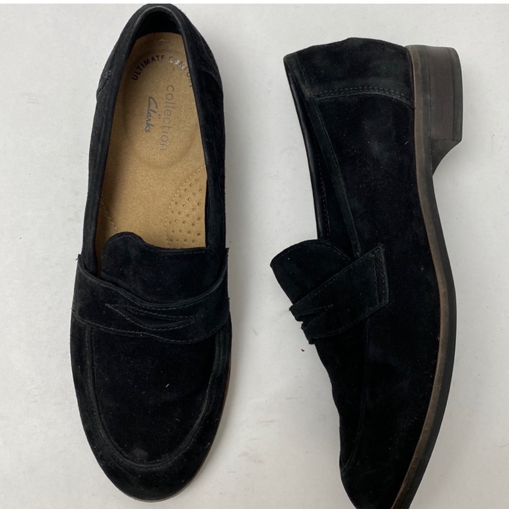 Clarks Suede Slip On Loafer Shoe Classic Office Work Business Flat Comfort Sleek